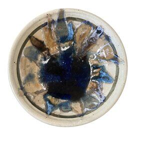 studio pottery Dakota Stoneware Pottery Bushnell SD Artsy Plate 8”blue Brown Cre